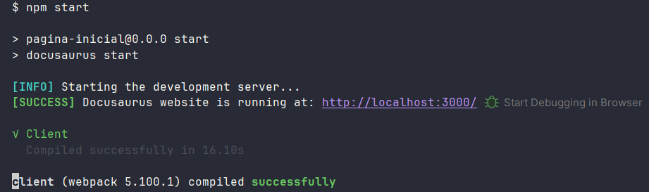 Resultado do comando start