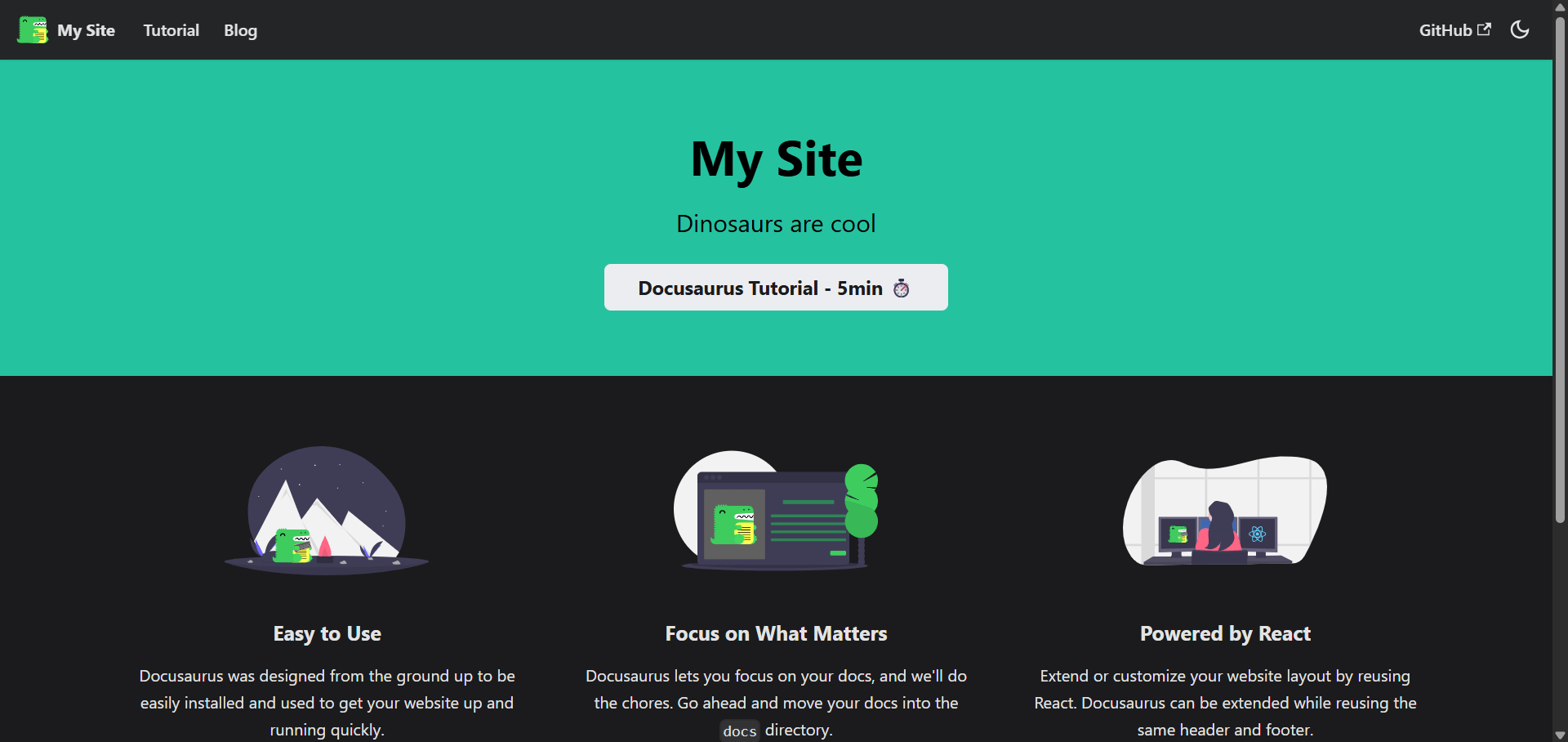 Página inicial do tutorial do Docusaurus